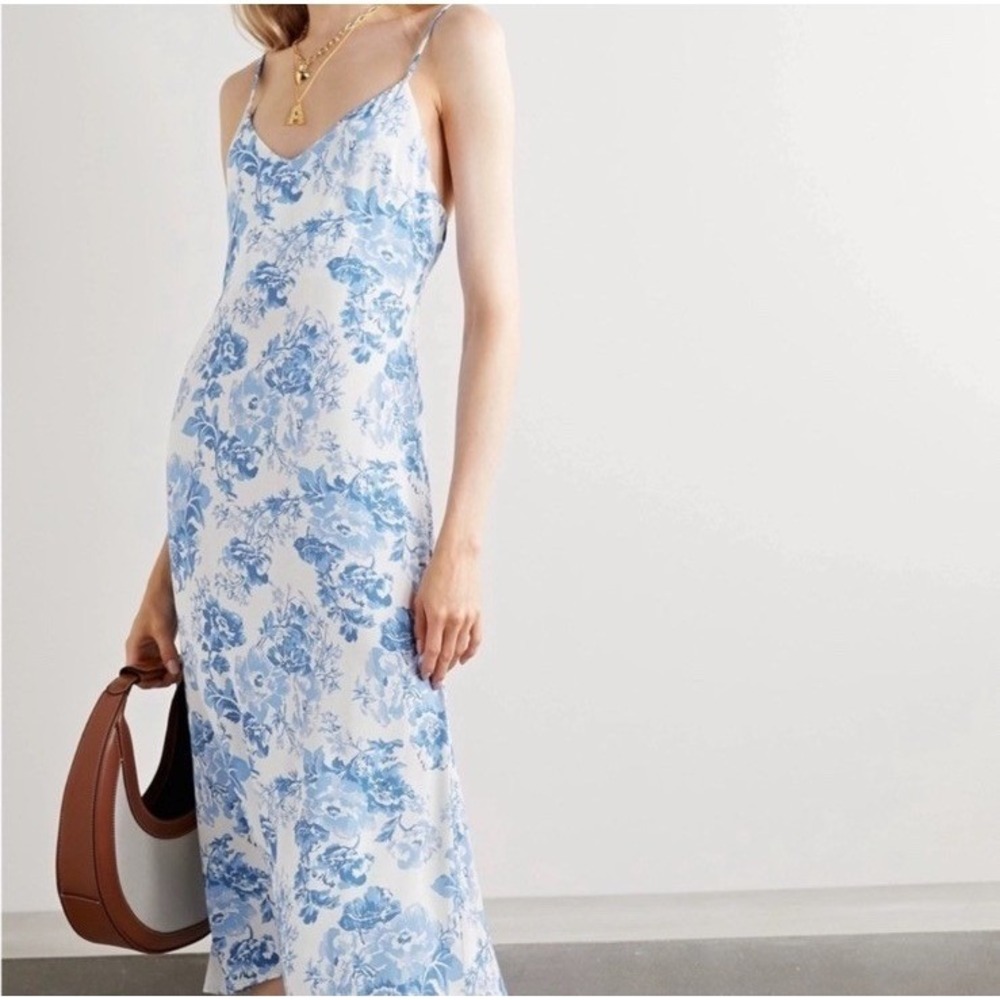 Reformation Blue And White Floral Midi Dress Tie Back Medium